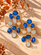 Gold-tone statement chandelier earrings with cobalt blue and ivory stones
