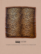 Silky leopard-print square scarf, 25 x 25 in, with brown border from The Gold Chic Edit by Thinking Presents
